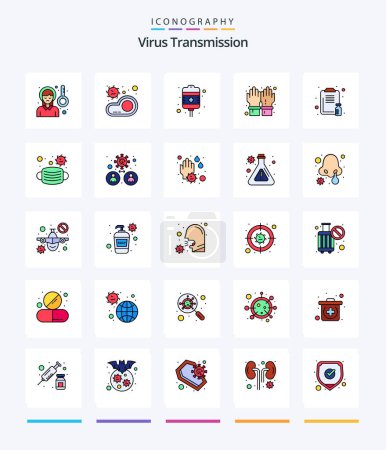 Illustration for Creative Virus Transmission 25 Line FIlled icon pack  Such As healthcare. secure. drip. safety. gloves - Royalty Free Image