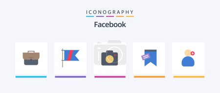 Illustration for Facebook Flat 5 Icon Pack Including work. text. camera. sign. mark. Creative Icons Design - Royalty Free Image