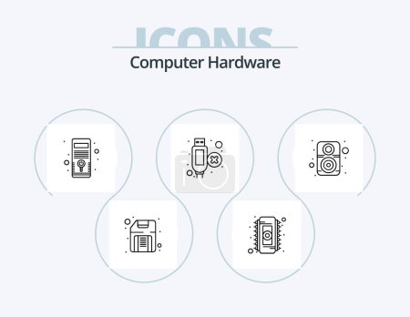 Illustration for Computer Hardware Line Icon Pack 5 Icon Design. . disk. keyboard. data. micro - Royalty Free Image
