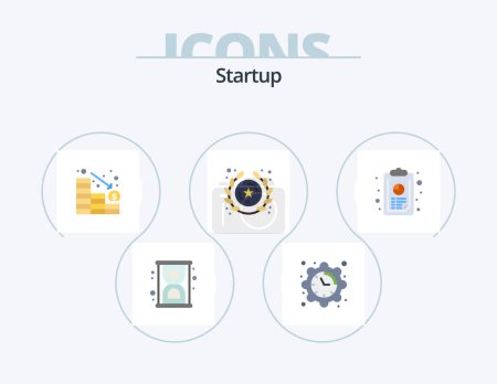 Ilustración de Startup Flat Icon Pack 5 Icon Design. chart. annual report. decrease. star. insignia - Imagen libre de derechos