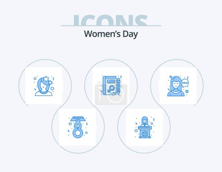 Illustration for Womens Day Blue Icon Pack 5 Icon Design. chat. woman. avatar. profile. woman - Royalty Free Image