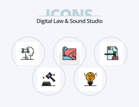 Ilustración de Digital Law And Sound Studio Line Filled Icon Pack 5 Icon Design. digital. content. property. business. insight - Imagen libre de derechos