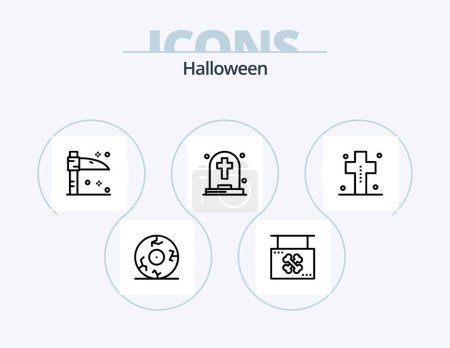 Ilustración de Halloween Line Icon Pack 5 Icon Design. ghost. scythe. casket. holiday. horrible - Imagen libre de derechos