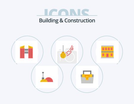 Ilustración de Building And Construction Flat Icon Pack 5 Icon Design. door. motion. buildings. ball. swing - Imagen libre de derechos