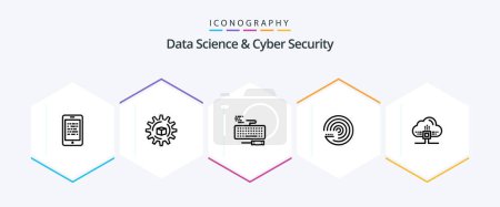 Illustration for Data Science And Cyber Security 25 Line icon pack including based. forecasting model. scince. model. repair - Royalty Free Image