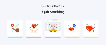 Téléchargez les illustrations : Quit Smoking Flat 5 Icon Pack Including banned. lips. heart. cigarette. car. Creative Icons Design - en licence libre de droit