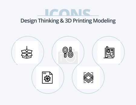 Téléchargez les illustrations : Design Thinking And D Printing Modeling Line Icon Pack 5 Icon Design. object. controller. search. setting. processingd - en licence libre de droit
