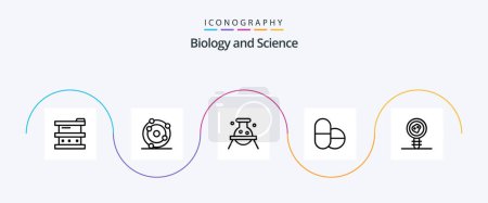 Ilustración de Biology Line 5 Icon Pack Including biology theorem. tablets. biochemistry. pills. dangerous - Imagen libre de derechos