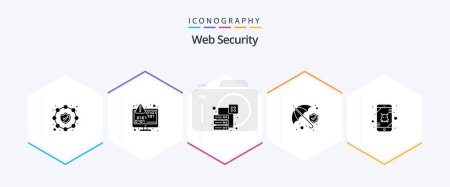 Illustration for Web Security 25 Glyph icon pack including error. protection shield. data. umbrella. insurance - Royalty Free Image