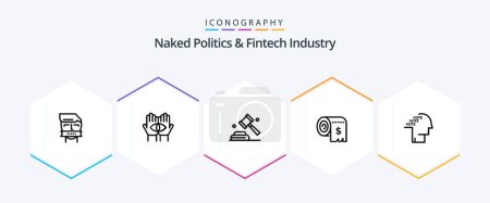 Téléchargez les illustrations : Naked Politics And Fintech Industry 25 Line icon pack including costs. budget. mystery. vote. law - en licence libre de droit