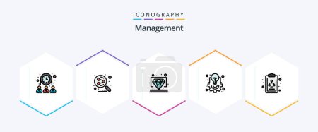 Ilustración de Management 25 FilledLine icon pack including chart. light. diamond. idea. bulb - Imagen libre de derechos