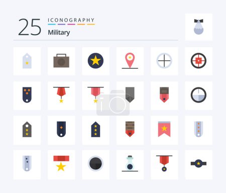 Ilustración de Military 25 Flat Color icon pack including badge. soldier. circle. placeholder. army - Imagen libre de derechos