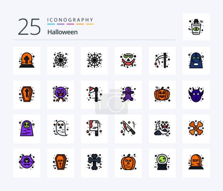 Téléchargez les illustrations : Halloween 25 Line Filled icon pack including halloween. axe. spider. smiley. face - en licence libre de droit