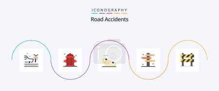 Ilustración de Road Accidents Flat 5 Icon Pack Including barrier. signs. accident. road. cowboy - Imagen libre de derechos