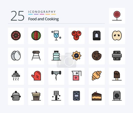 Téléchargez les illustrations : Food 25 Line Filled icon pack including food. cranberry. melon. glass. drinking - en licence libre de droit