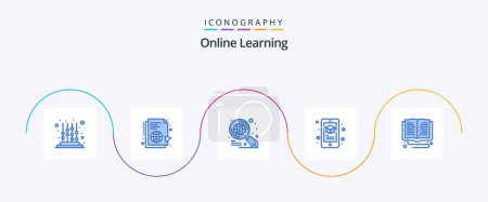 Illustration for Online Learning Blue 5 Icon Pack Including library. smartphone. sync. mobile. education - Royalty Free Image