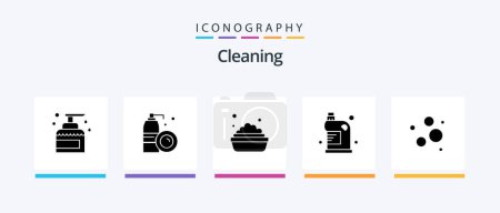 Téléchargez les illustrations : Cleaning Glyph 5 Icon Pack Including clean. fluid. spray. drain. clean. Creative Icons Design - en licence libre de droit