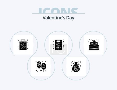 Téléchargez les illustrations : Valentines Day Glyph Icon Pack 5 Icon Design. present. gift. love. flower. paper - en licence libre de droit