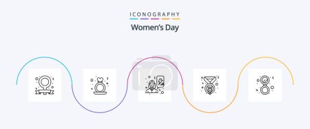 Téléchargez les illustrations : Womens Day Line 5 Icon Pack Including bathroom. winner. women. medal. celebrate - en licence libre de droit