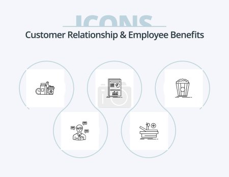 Illustration for Customer Relationship And Employee Benefits Line Icon Pack 5 Icon Design. novel. cash. credit. book. focus - Royalty Free Image