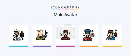Téléchargez les illustrations : Male Avatar Line Filled 5 Icon Pack Including sport. boy. avatar. avatar. professor. Creative Icons Design - en licence libre de droit