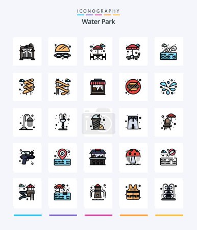 Illustration for Creative Water Park 25 Line FIlled icon pack  Such As water. holder. park. place. water - Royalty Free Image