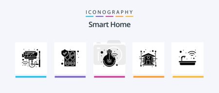 Téléchargez les illustrations : Smart Home Glyph 5 Icon Pack Including house. automation. security. smart. lamp. Creative Icons Design - en licence libre de droit
