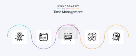 Téléchargez les illustrations : Time Management Line 5 Icon Pack Including time. moon. display. line. time - en licence libre de droit