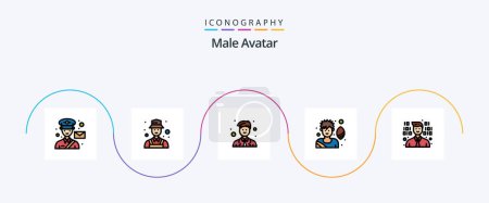 Téléchargez les illustrations : Male Avatar Line Filled Flat 5 Icon Pack Including programmer. game. detect. soccer p. worker - en licence libre de droit