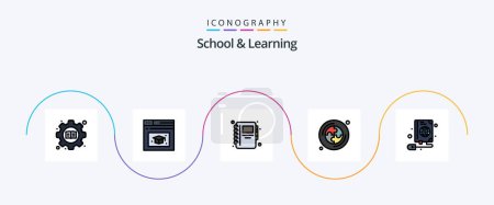 Ilustración de School And Learning Line Filled Flat 5 Icon Pack Including . web. notebook. book. puzzle - Imagen libre de derechos