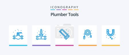 Téléchargez les illustrations : Plumber Blue 5 Icon Pack Including mechanical. plumbing. mechanical. plumber. hose. Creative Icons Design - en licence libre de droit