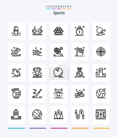 Téléchargez les illustrations : Creative Sports 25 OutLine icon pack  Such As quarter. watch. gym. play. sport - en licence libre de droit