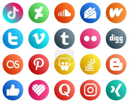 Ilustración de 20 High Resolution Social Media Icons such as flickr. video. music. vimeo and twitter icons. Modern and professional - Imagen libre de derechos