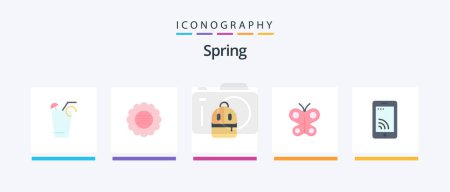 Illustration for Spring Flat 5 Icon Pack Including mobile. insect. spring. fly. read. Creative Icons Design - Royalty Free Image