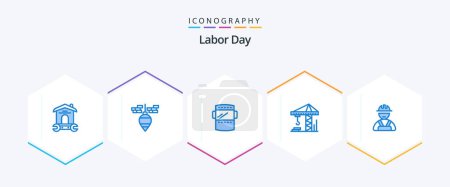 Ilustración de Labor Day 25 Blue icon pack including builder. architecture. tool. crain. weld - Imagen libre de derechos