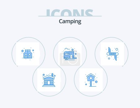 Téléchargez les illustrations : Camping Blue Icon Pack 5 Icon Design. weapon. knife. life. summer. camp - en licence libre de droit