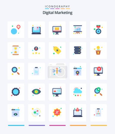 Téléchargez les illustrations : Creative Digital Marketing 25 Flat icon pack  Such As reward. . email. presentation. analysis - en licence libre de droit