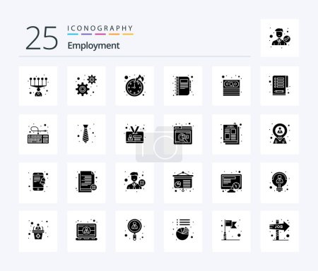 Illustration for Employment 25 Solid Glyph icon pack including checklist. money. timepiece. cash. diary - Royalty Free Image