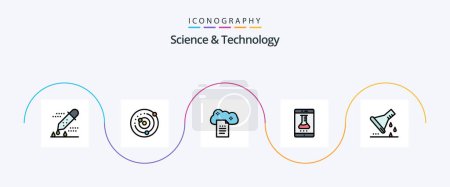 Illustration for Science And Technology Line Filled Flat 5 Icon Pack Including online laboratory. lab app. solar system. sky docs. file storage - Royalty Free Image