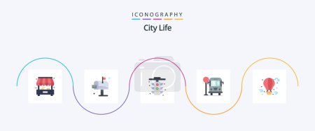 Illustration for City Life Flat 5 Icon Pack Including city life. balloon. life. air balloon. life - Royalty Free Image