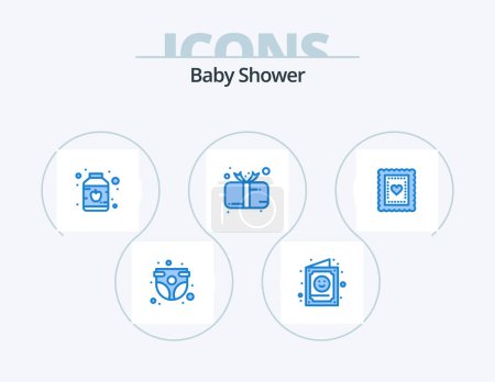 Téléchargez les illustrations : Baby Shower Blue Icon Pack 5 Icon Design. gift. child. invitation. baby. preserves - en licence libre de droit