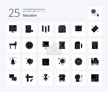 Illustration for Education 25 Solid Glyph icon pack including learning. education. knowledge. book. files - Royalty Free Image