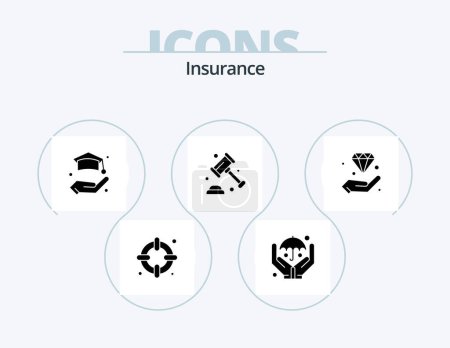 Téléchargez les illustrations : Insurance Glyph Icon Pack 5 Icon Design. invest. hold. life. hand. law - en licence libre de droit