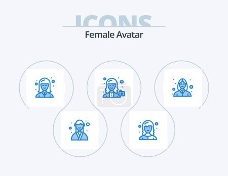 Illustration for Female Avatar Blue Icon Pack 5 Icon Design. user. female. web developer. camera. woman - Royalty Free Image