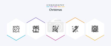 Téléchargez les illustrations : Christmas 25 Line icon pack including season. wreath. fireworks. decoration. christmas - en licence libre de droit