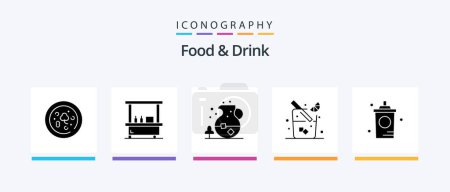 Téléchargez les illustrations : Food And Drink Glyph 5 Icon Pack Including . food. juice. drink. Creative Icons Design - en licence libre de droit