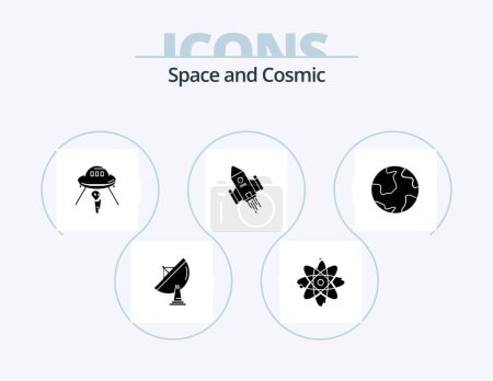 Téléchargez les illustrations : Space Glyph Icon Pack 5 Icon Design. shuttle. mars. molecule. spaceship. space - en licence libre de droit