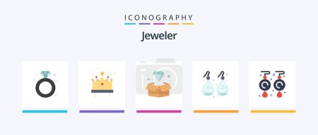 Illustration for Jewellery Flat 5 Icon Pack Including earrings. jewelry. gold. jewelry. Creative Icons Design - Royalty Free Image