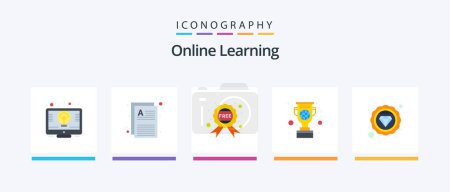 Téléchargez les illustrations : Online Learning Flat 5 Icon Pack Including value. cup. badge. prize. learn. Creative Icons Design - en licence libre de droit