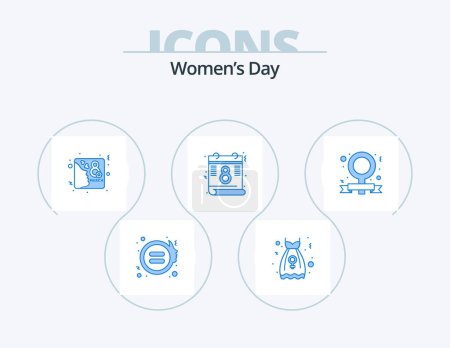 Téléchargez les illustrations : Womens Day Blue Icon Pack 5 Icon Design. feminism. banner. card. feminism. calendar - en licence libre de droit